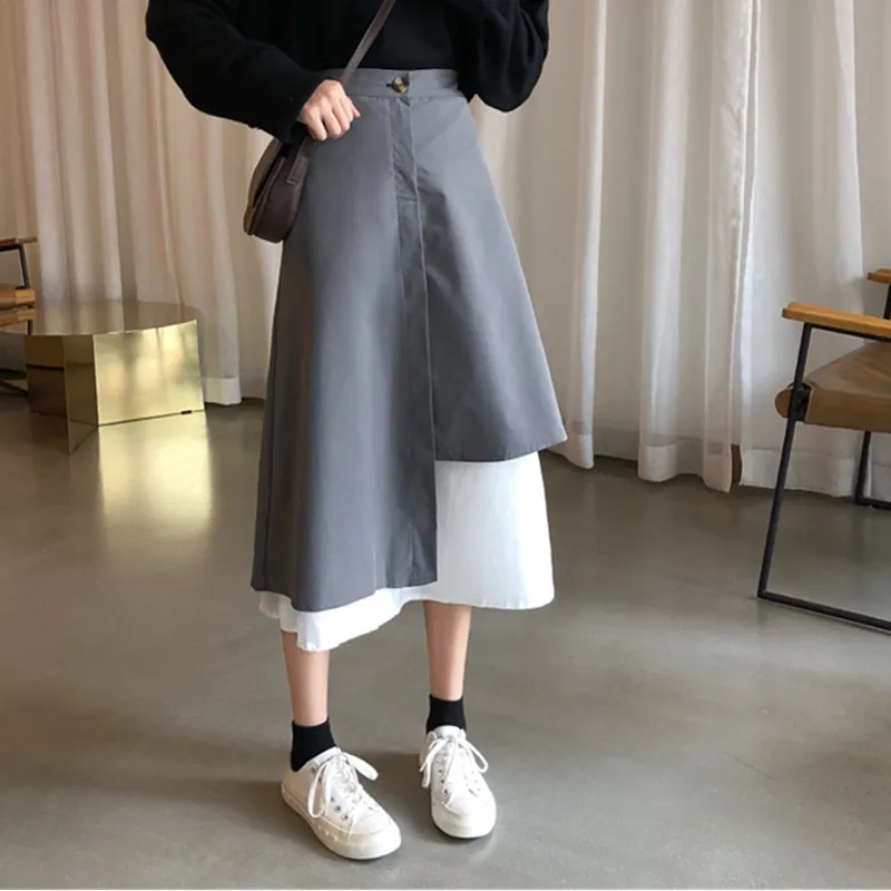 Женская длинная юбка в стиле ретро ассиметричная с прострочкой модель ранней