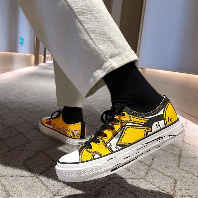 Pikachu Dunk Low Аниме one piece Luffy мультфильм плимсоллы Косплей парусиновые туфли Caricature модные студенческие Данк высокий черный белый Scrawl доска обувь - Цвет: Pikachu Dunk Low