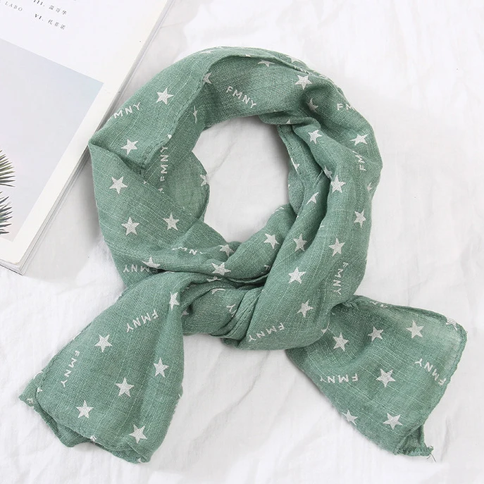 star green Модный детский шарф с принтом короны, весенний хлопковый шейный платок для маленьких мальчиков и девочек, милая теплая шаль, шарфы хиджабы - Цвет: star green