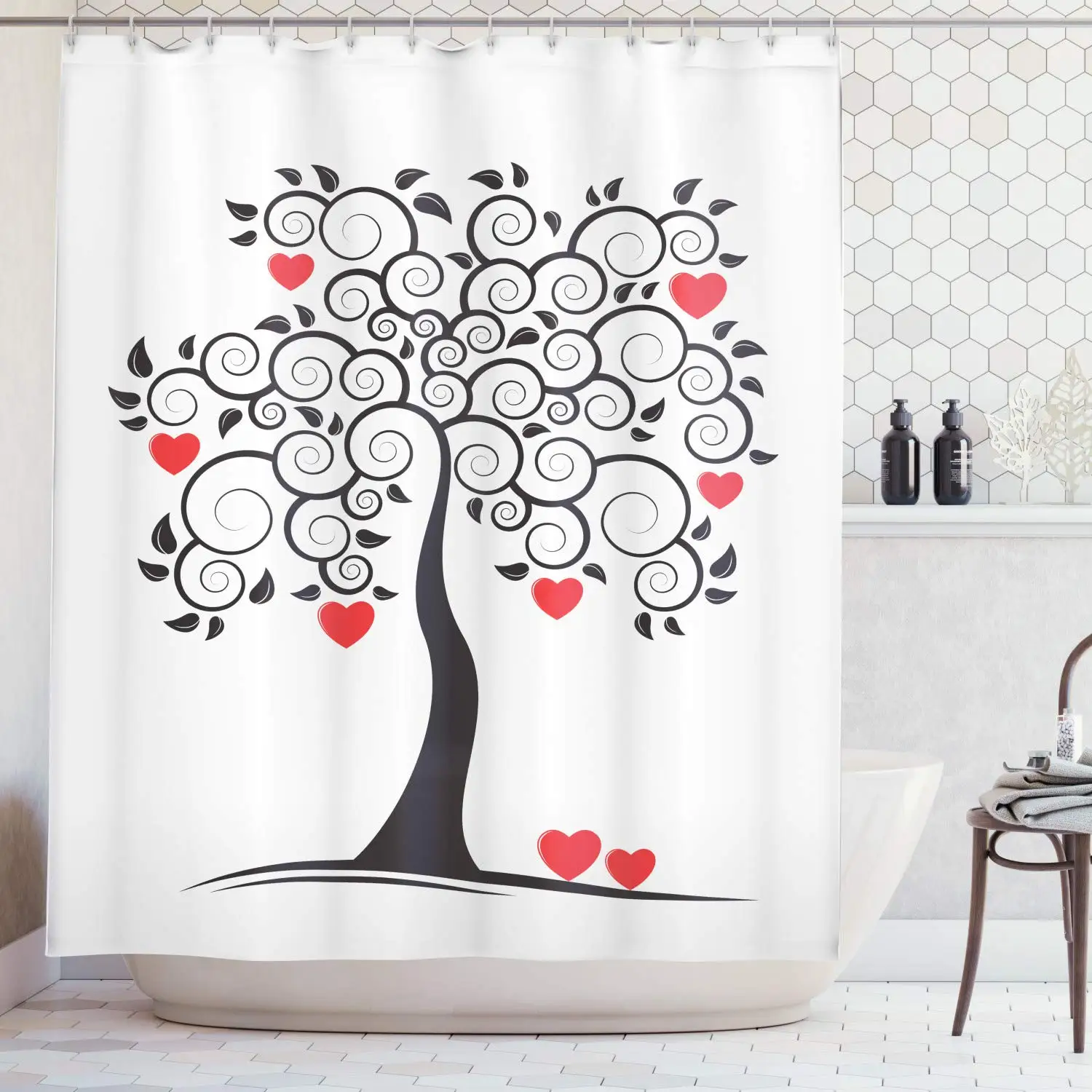 Абстрактное Сердце Дерево Цветочные Листья Весенний завиток простота