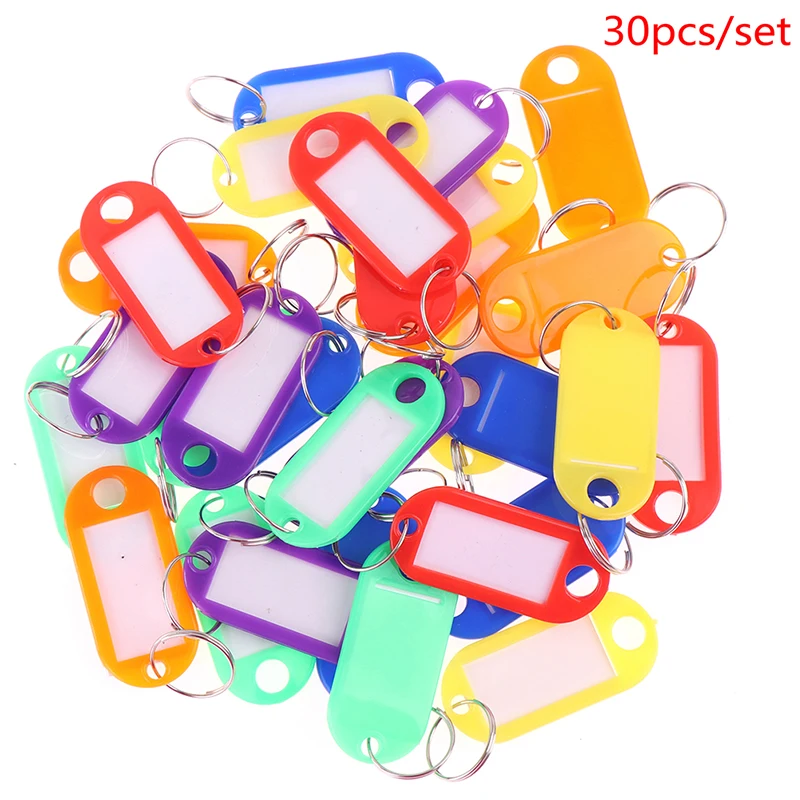 

30pcs Multicolor Keychain Key ID Label Tags Luggage ID Tags Hotel Number Card