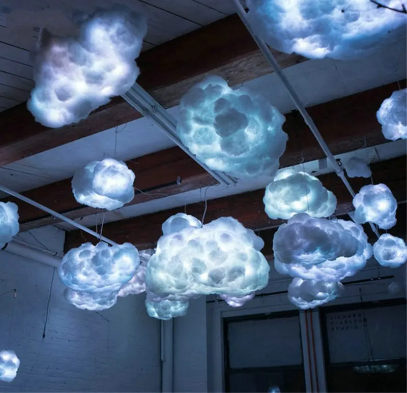 Lámpara colgante con diseño de nubes blancas para habitación de niños, luz LED creativa con nube de algodón de seda, ideal para guardería y escuela