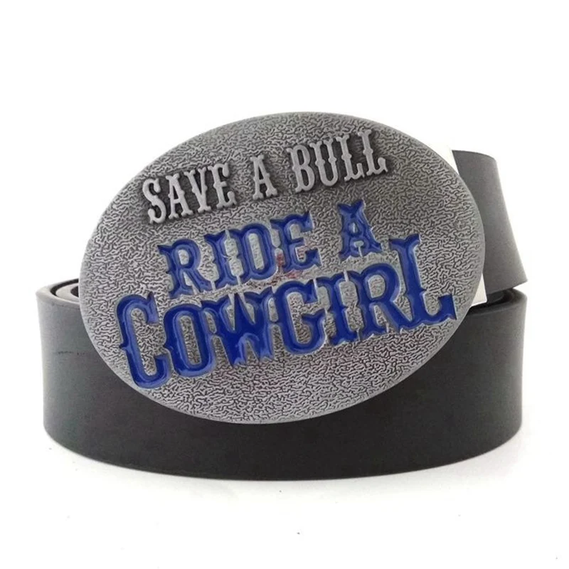 Casual Black Hip Waist Belts for Men with Oval Metal Buckle SAVE A BULL RIDE A COWGIRL Western Cowboy Accessories Cool Male Gift