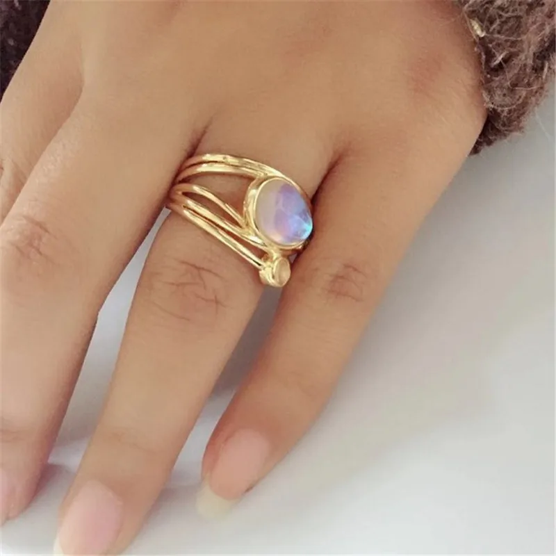 Многоярусное кольцо с лунным камнем для женщин винтажное Ювелирное женское