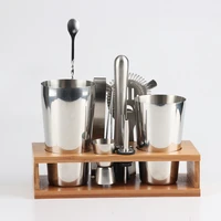 cocktail shaker stainless steel mixer drink tools includes martini shaker strainertweezers jigger bar set with wood stand