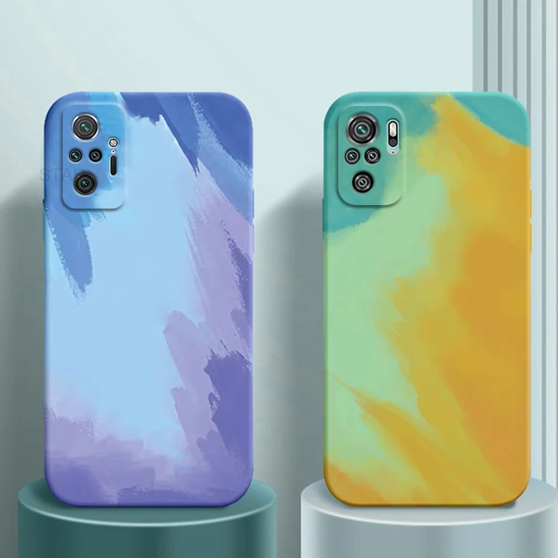 Watercolor Square Silicone Soft Phone Case On For Xiaomi Redmi Note 10 S Note10 Pro Max 10pro 10s 5g 4g Painted Back Cover