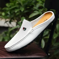 half shoes for men casual shoes summer slippers big size 38 46 man loafers leather moccasins mens driving shoes slippers white