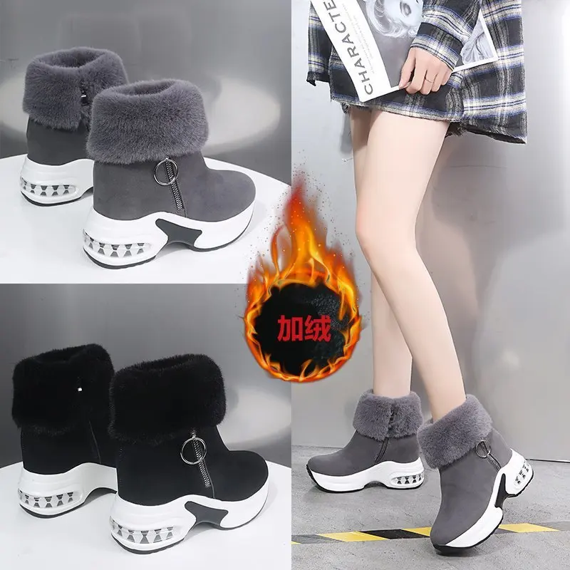 

Women's Winter Fashion Warm Plush Ankle Boots Thick-soled Plus Velvet Inner Heightening Snow Boot Student Short Tube Khmer Boots