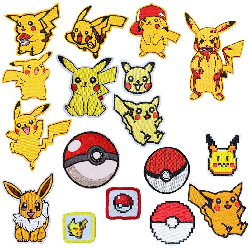 

Cartoon Yellow Elf Pikachu Embroidery Patch Cute Pets Adhesive Ironing Stickers Kids Children Hat Clothes DIY Sewing Badge Decal