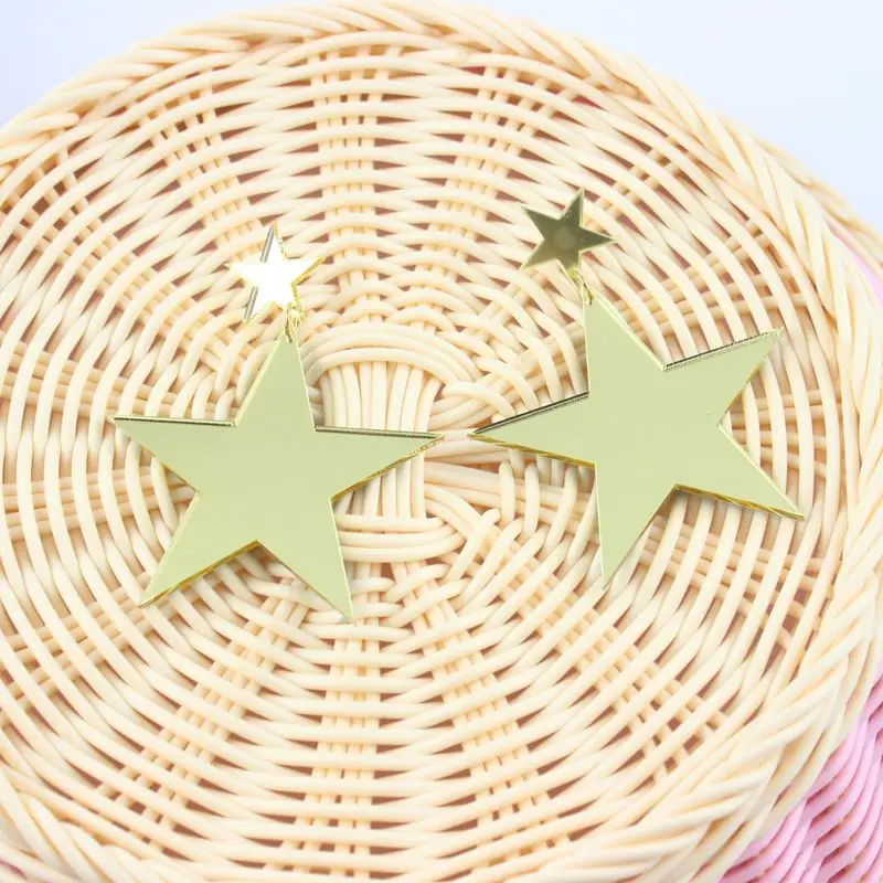 Золотые Зеркальные акриловые серьги пусеты с двойной звездой для женщин Модные