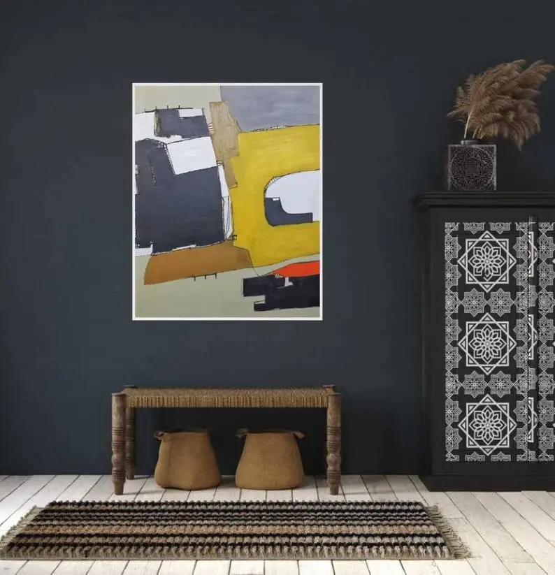 

Abstract fine art abstract painting Contemporary Large abstract painting Abstract wall art Unique Art Yellow and Black Wall Art