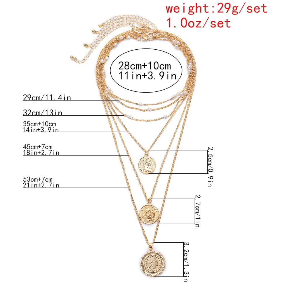 

4Pcs/Lot Multi Layered Virgin Mary Carved Coin Pendant Necklaces Collar Imitation Pearl Choker Necklace for Women jewelry Gift