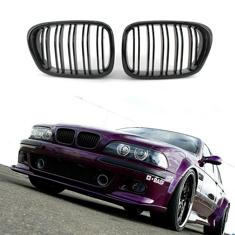 Glossy Black Front Hood Kidney Grille Grill ABS Dual Line Compatible for BMW E39 5-Series 525 528 1995-2004 Bumper | Автомобили и