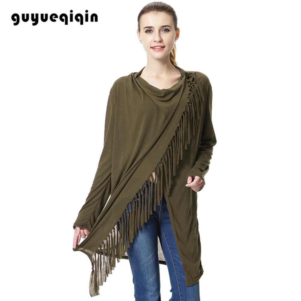 Женский кардиган пончо нестандартная накидка с кисточками пальто в
