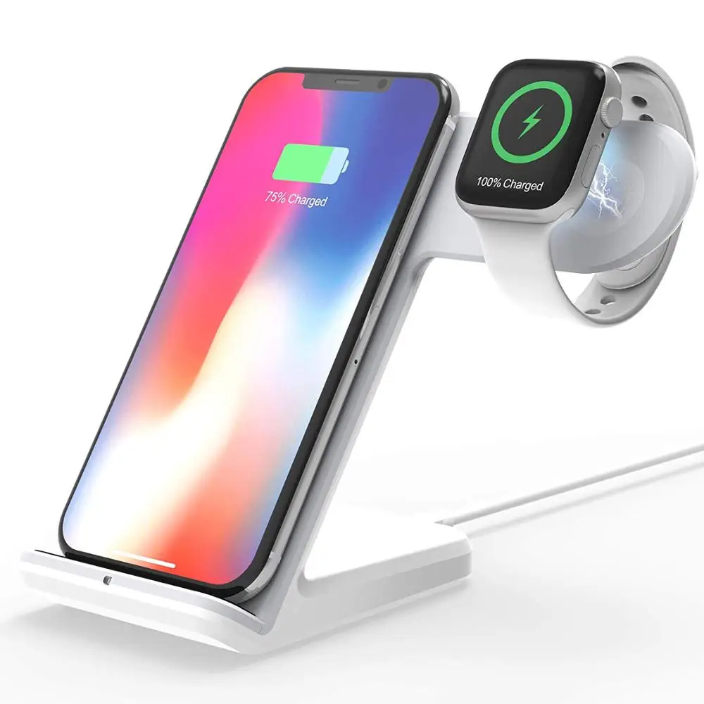 Белый DCAE 10 Вт Qi Беспроводное зарядное устройство док-станция для iPhone 11 XS XR X 8 samsung S10 Быстрая зарядка подставка для Apple Watch 5 4 3 Airpods - Цвет: Белый