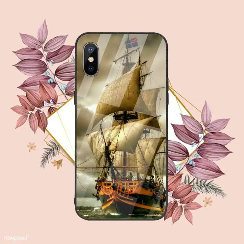 

sailing Ship Sightseeing boat Pirate Ship Phone Case Tempered glass For iphone 6 6S 7 8 plus X XS XR 11 12 mini PRO MAX