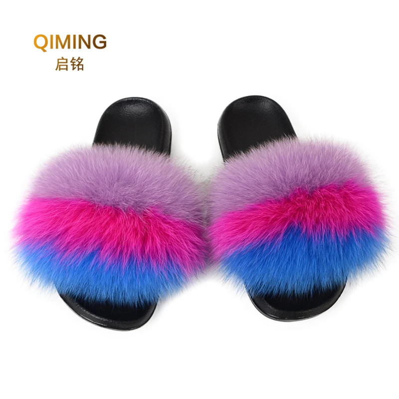 Сланцы женские из натурального Лисьего меха шлепанцы енота пушистые меховые