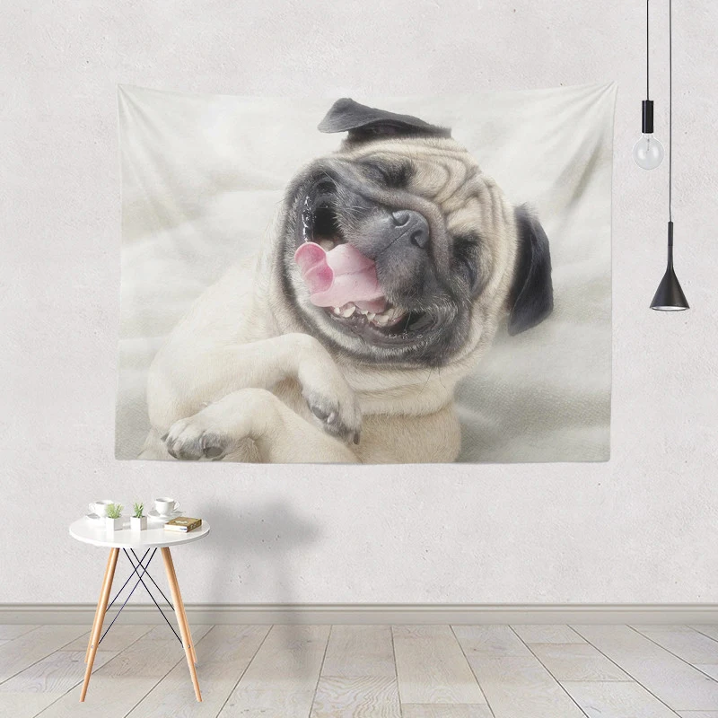 Cute And Interesting Tapestry White Dog Leaves Heart Animal Wall Hanging Home Dormitory Decoration 130*150Cm Polyester Yoga Mat | Дом и сад