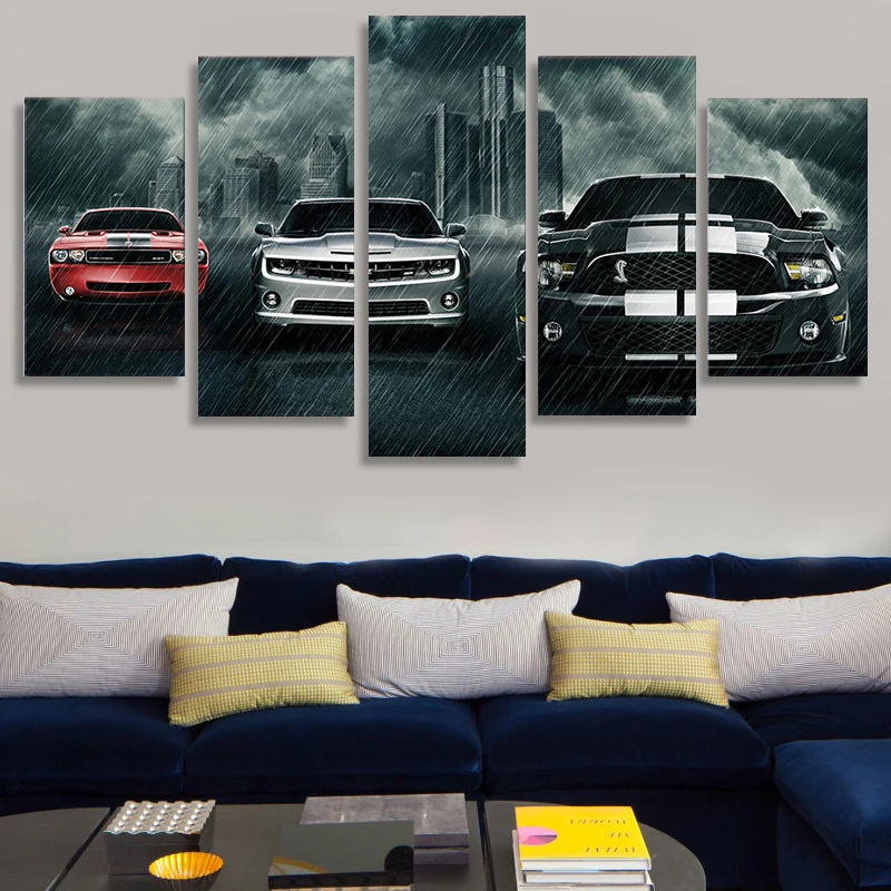 

HD 5 Piece Canvas Art Muscle Cars Painting Wall Pictures for Living Room Modern Wall Art Canvas