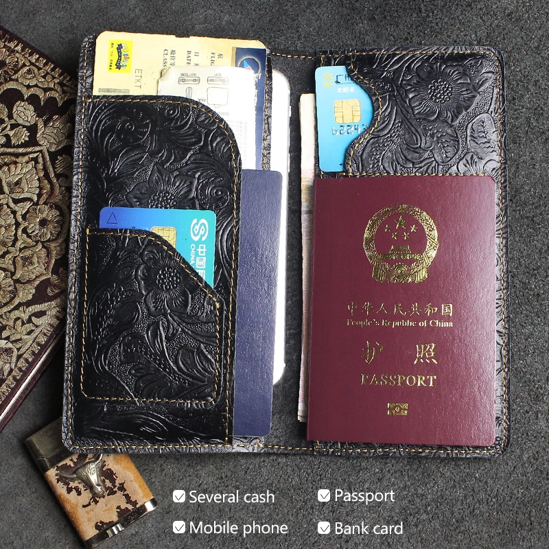 Genuine Leather Passport Case Cover Handmade Solid Credit Card Slot Air Ticket Holder Business Travel Wallet For Men, For Women