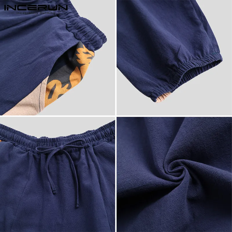 

Men Harem Pants Joggers Printed Patchwork Cotton Linen Baggy Drop-crotch Pants Men 2020 Casual Streetwear Trousers S-5XL INCERUN