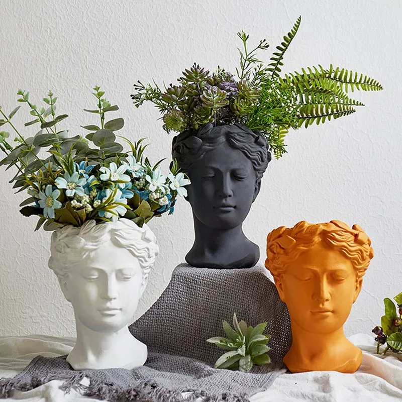 

Home Decoration Flower Arrangement Creative Cement Sculpture Flower Pots Fairy Garden Decoration Sculpture Beauty Girl Figurines
