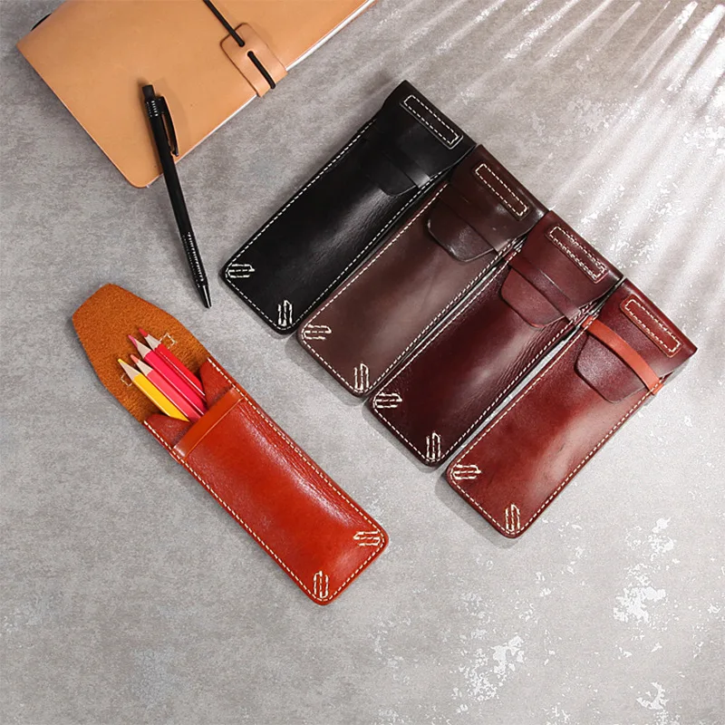 

Vegetable Tanned Leather Pencil Case Manual Retro First Layer of Leather Casual Pencil Case Office Supplies Student Stationery