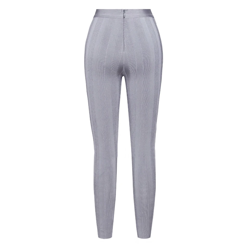 

2020 New Women'S Fashion Sexy Gray Jacquard Striped Bandage Pants Pencil Pants Bodycon Celebrity Party Trousers