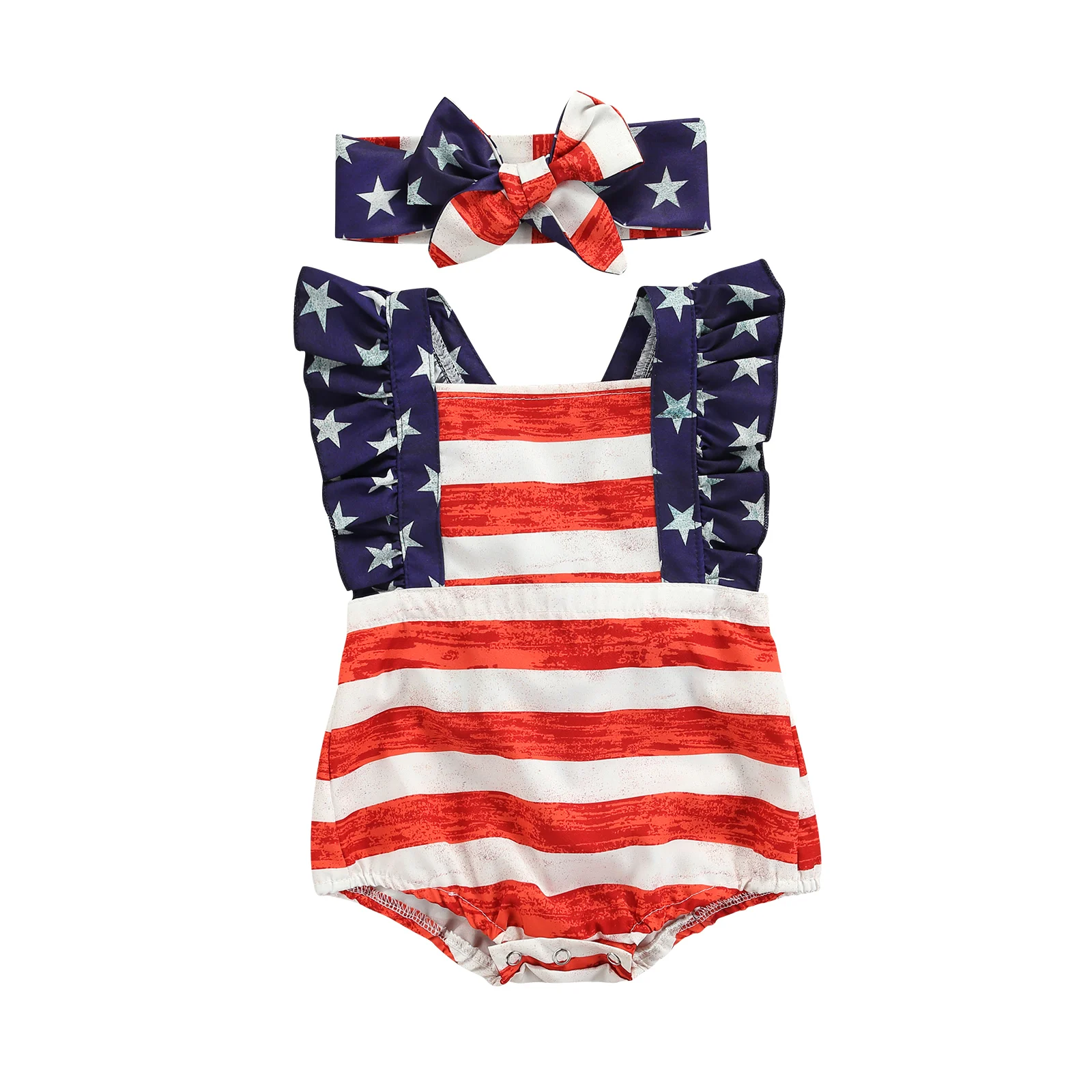 

2021-04-14 Lioraitiin 0-24M Infant Baby Girls 2Pcs Clothes Set Independence Day Stripe Star Printed Pattern Sleeveless Romper