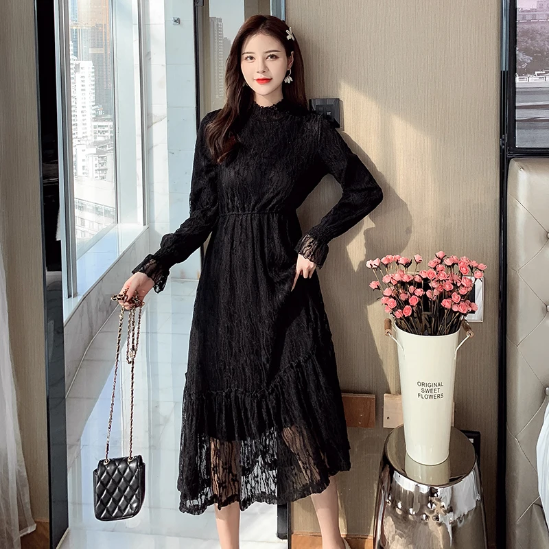 

Женское винтажное платье с высоким воротником, длинное платье с вышивкой и аппликацией