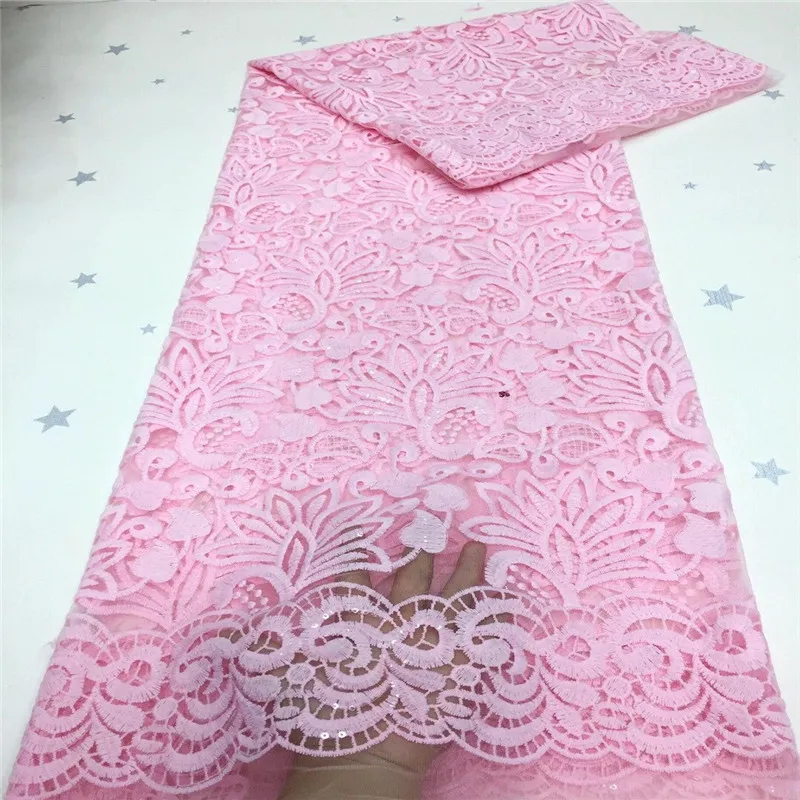 

Latest African Lace Fabric 2020 pink High Quality Sequins Lace Fabrics Embroidery French Nigerian Tulle Lace Fabrics for Wedding
