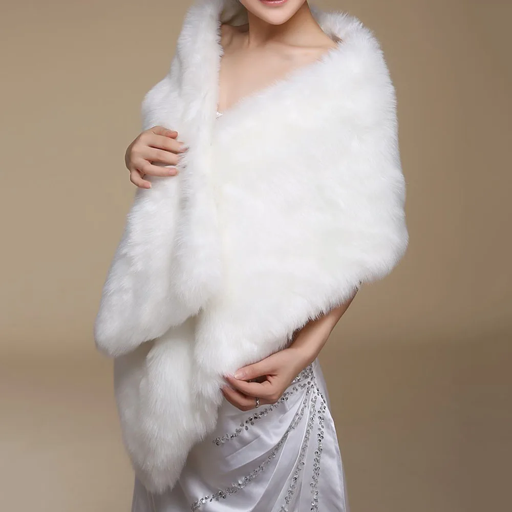 Женская зимняя длинная шаль из искусственного меха для невесты теплая свадьбы