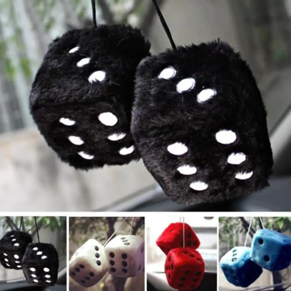 

2PCS Auto Car Pendant Colorful Plush Dice Craps Automobiles Rear View Mirror Charms Hanging Suspension Ornaments Decoration