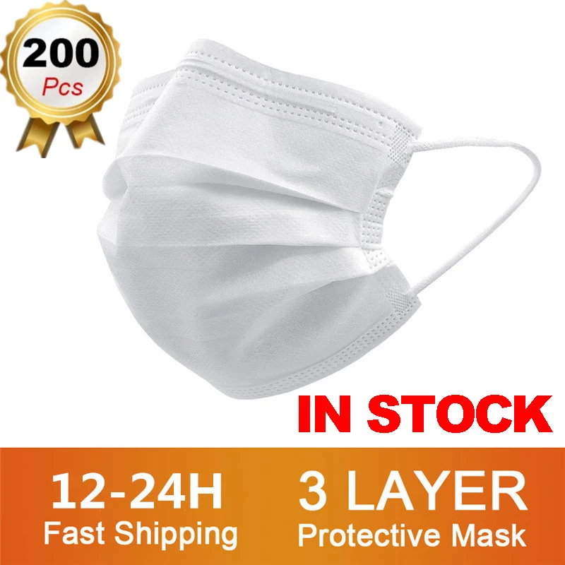 

200PCS Disposable Medic Masks 3 layer Earhoop Meltblown Cloth Mask Non Woven Face Masks Breathable Protective Adult Medical Mask