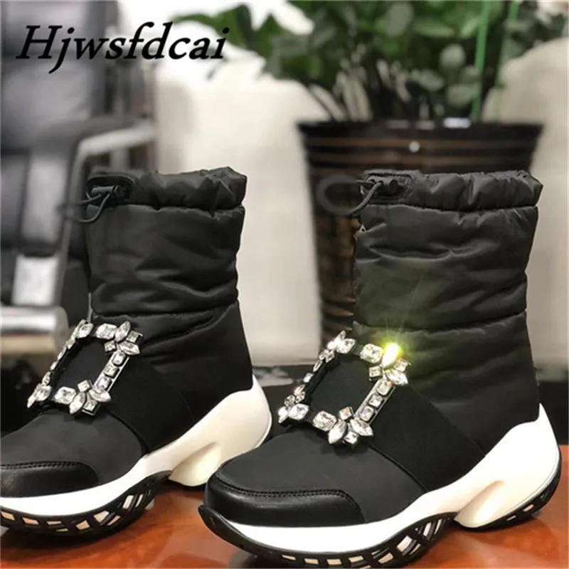 

Hjwsfdcai Waterproof Warm Down Snow Boots Brand Rhinestone Women's Boots Thick bottom increased Winter Boots Women Short Boots