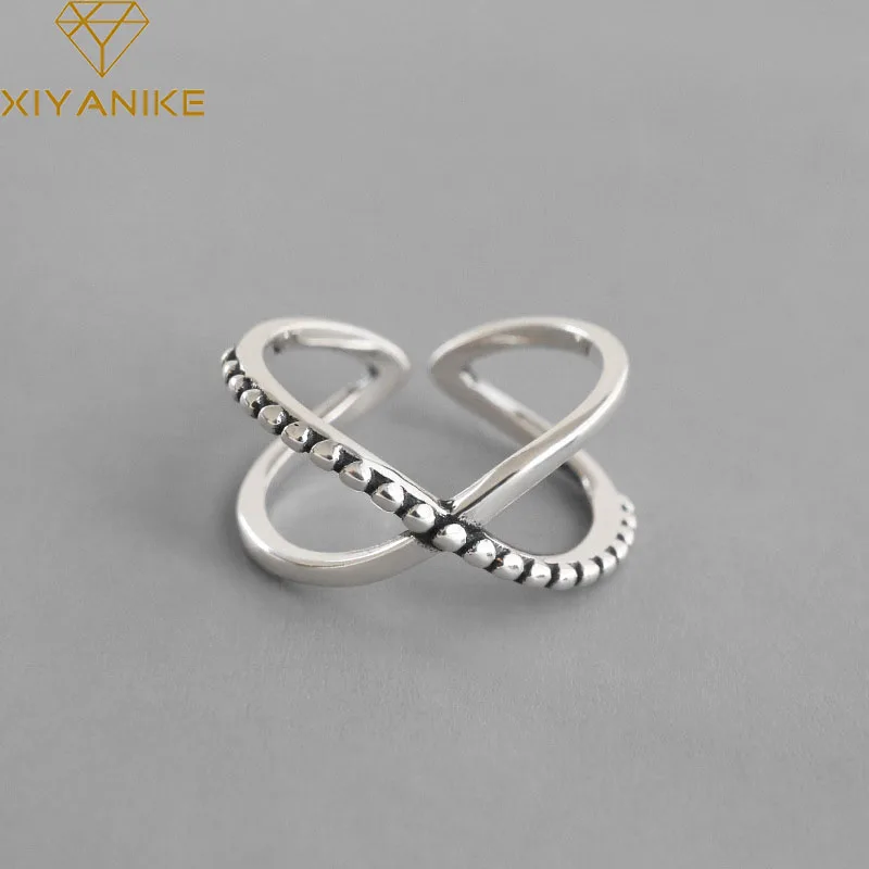 

GoldriaE Prevent Allergy 925 Sterling Silver Rings Vintage Creative Cross Weaving Party Jewelry for Women Valentine's Day Gifts