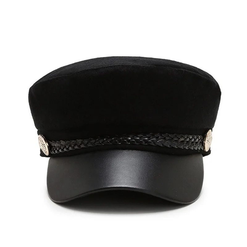 Модная шапка из искусственной кожи сезон осень-зима шерстяная Матросская для