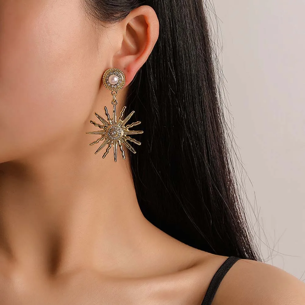 Креативные серьги-гвоздики в стиле ретро виде подсолнуха праздничные серьги рок