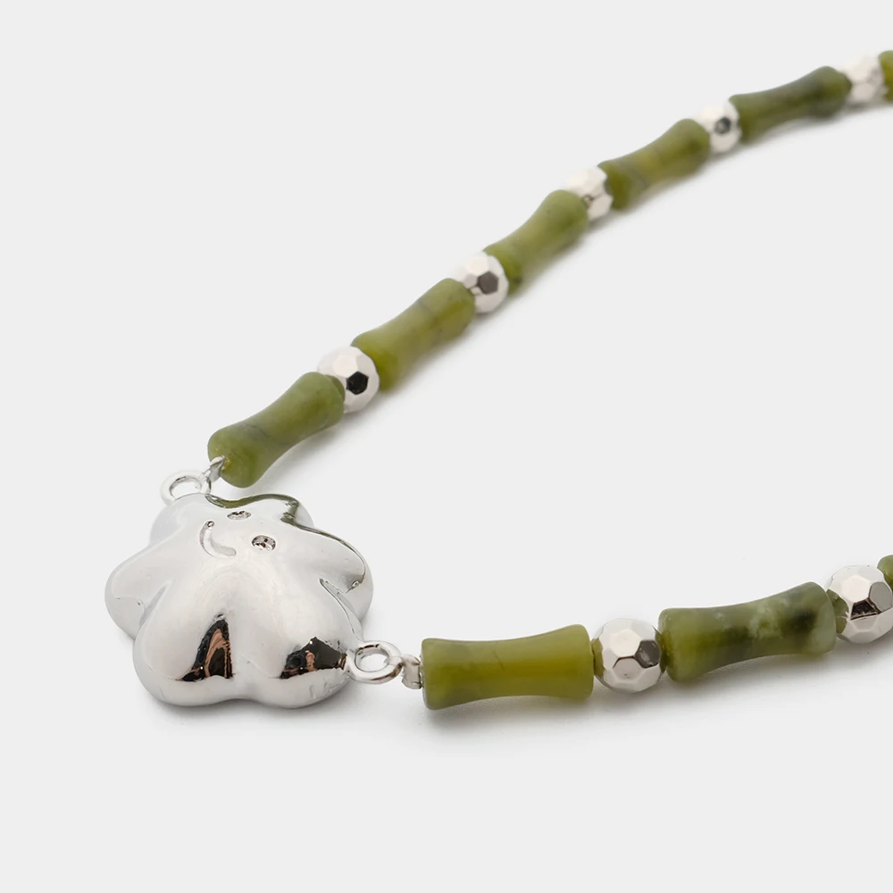 

Rispada Fashion Natural Stone Beaded Necklace Smile Face Necklace Handnade Gift Friendship Chram Jewelry Accessories