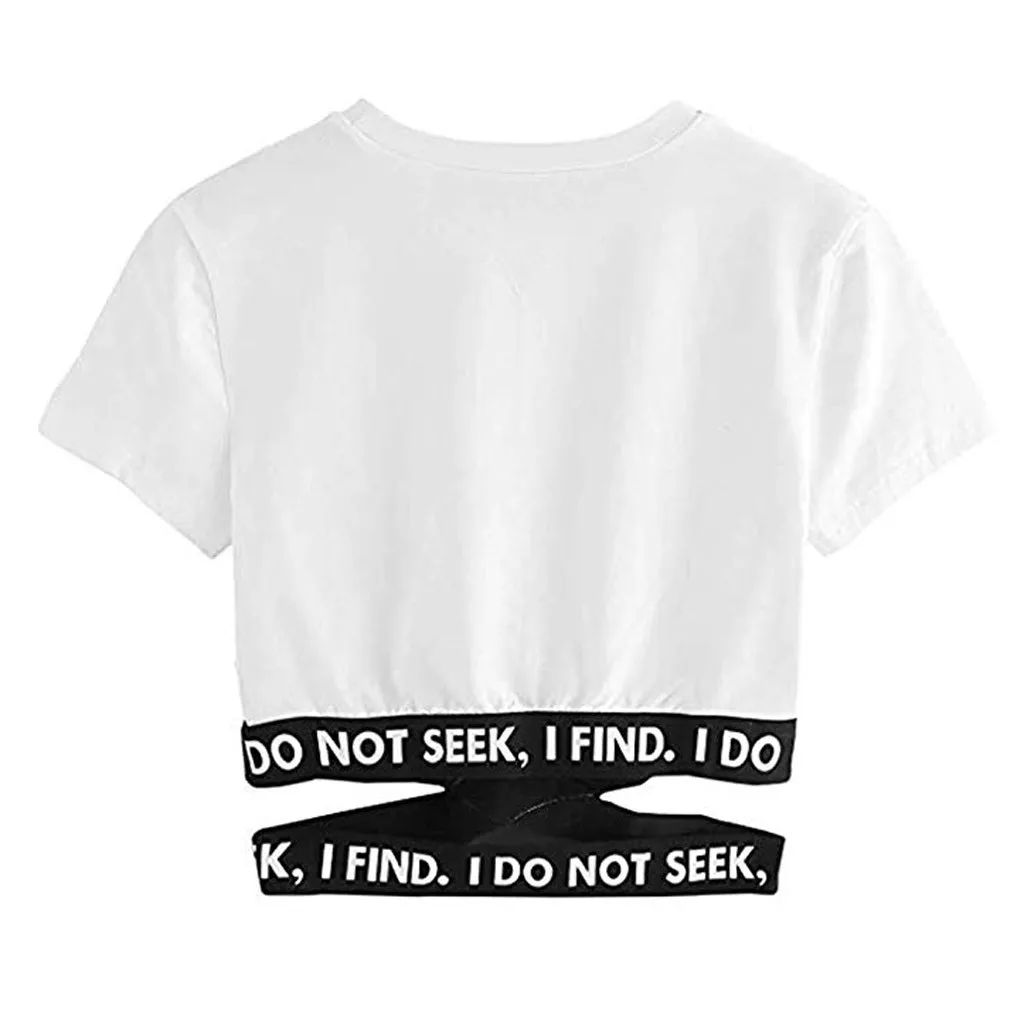 Fashion Womens Lady Soild Letter T-Shirt Harajuku Kawaii Cross Bandage Sexy Tops Casual Summer Korean Style Top Tees Female | Женская