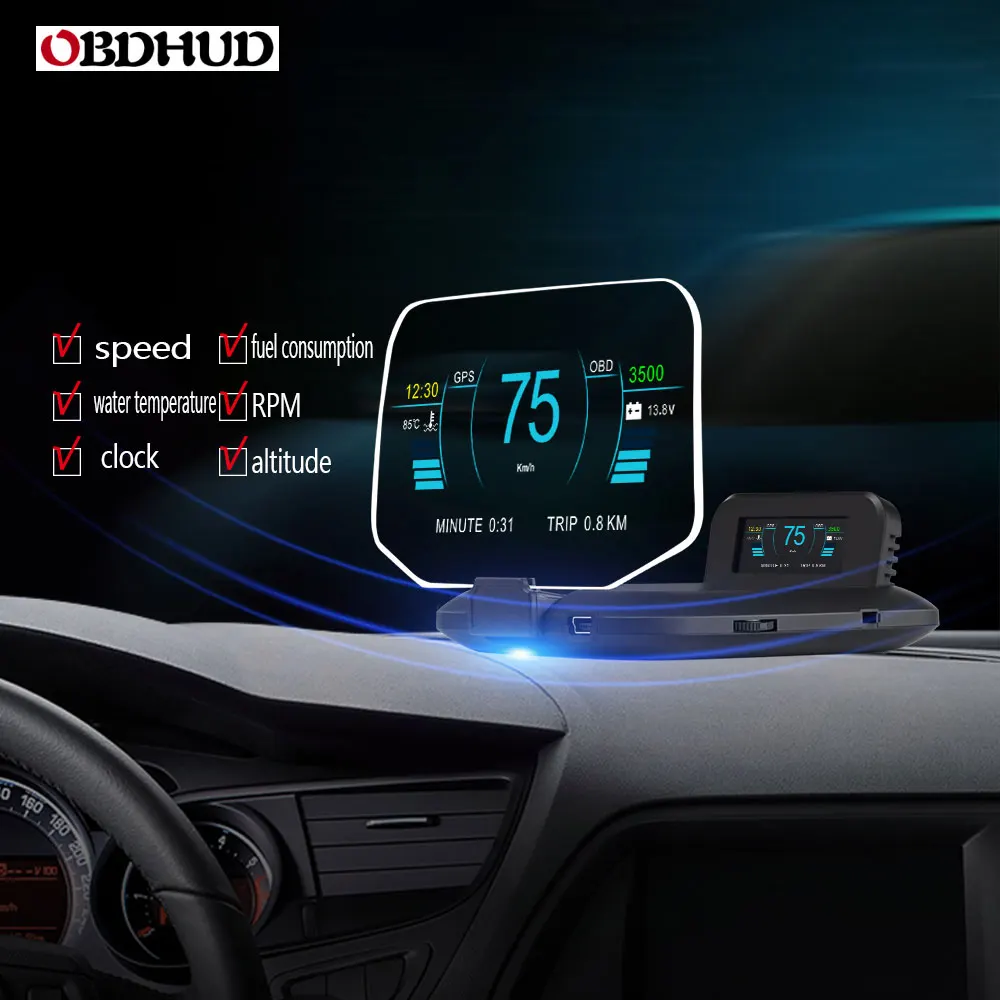 OBDHUD C1OBD Plus gps дисплей с головкой автомобиля общая скорость OBD интеллектуальная подвеска высокой четкости HUD оптическая проекция