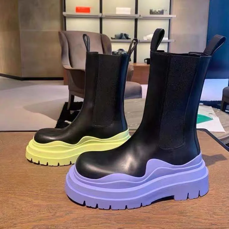 

Women's thick heels, designer boots, with platform, fashion, autumn