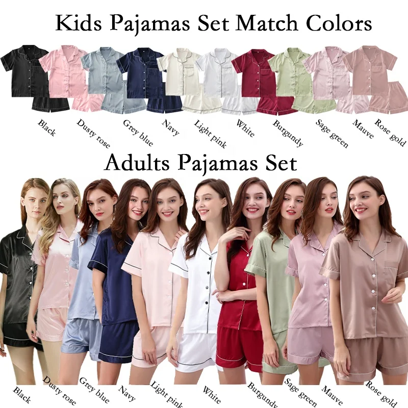 

Pyjamas Set Adults Size Satin Pajamas Set Kids Size Many Colours Option Women Pajama Suit Pjs Set