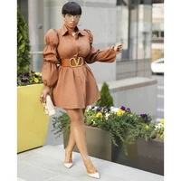 long sleeve vintage dress african womens clothing casual womens brown high waist button slim midi dress new autumn clothing