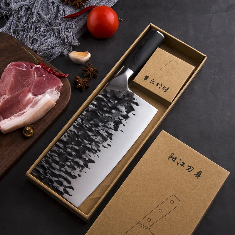 Китайский кованый нож, кухонные ножи мясника, ручной работы, антипригарный, нарезка, ножи шеф-повара, нож мясника, деревянная ручка, подарок - изображение