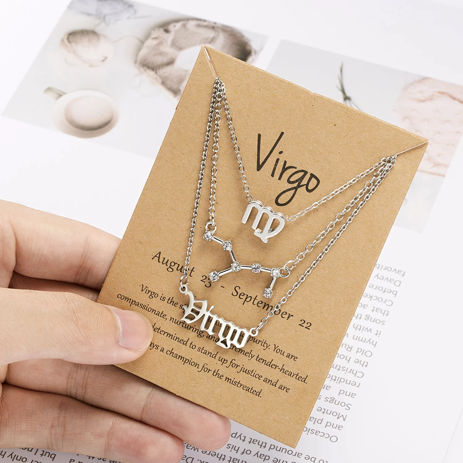 

3pcs/set Elegant 12 Constellation Pendant Necklaces Gold Chain Star Zodiac Sign Choker Horoscope Letters Cardboard Birthday Gift