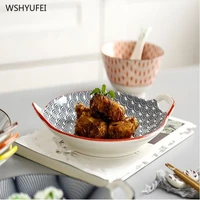 1pcs ceramic binaural sushi plate sushi fruit snack plate nut snack snack sauce dish salad pastry bowl kitchen supplies