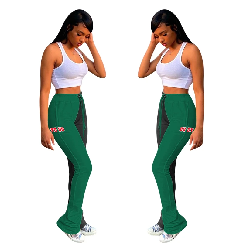 

ZKYZWX Patchwork Plus Velvet Lounge Trouser Mid Waist Flare Pants for Women Fashion Joggers Fitness Elastic Stacked Sweatpans