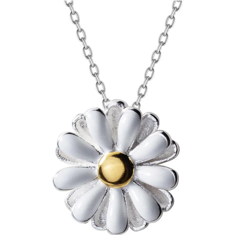 

Genuine 925 Sterling Silver Korean Fashion Flower Daisy Shape Pendant Necklace For Women Lady Daughter Jewelry Gift