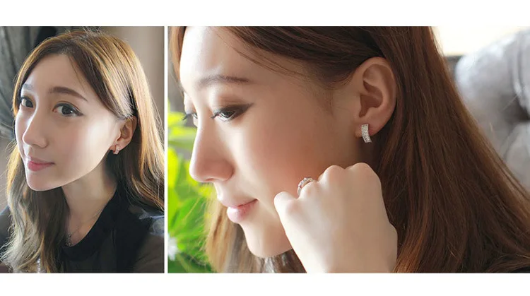 

LW-10 Plating silver earrings Korea cute double row diamond graphic ear buckle earrings female